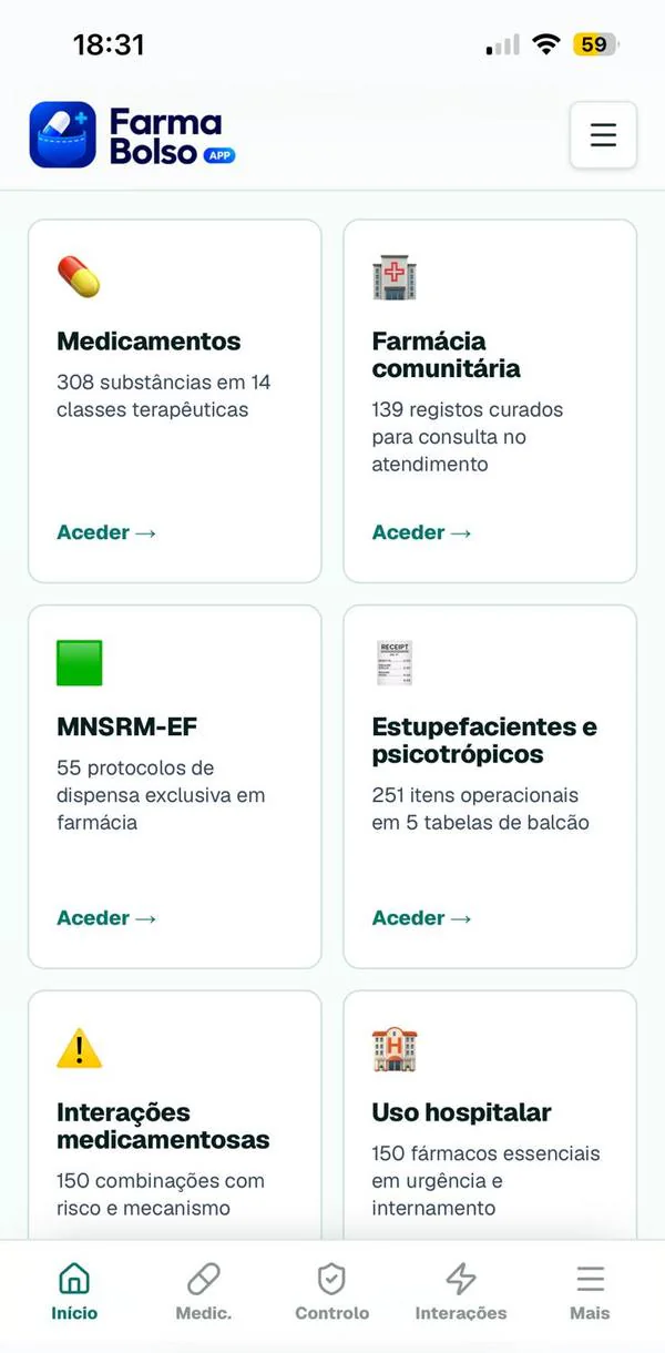 Farma Bolso - tela inicial da app